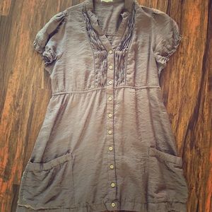 Brown dress with wooden buttons.